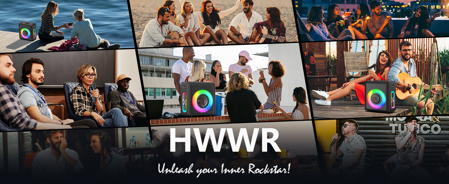 Караоке машина HWWR з 2 бездротовими мікрофонами, портативна Bluetooth 5.3 акустика з RGB-підсвіткою, PA-система для вечірок, Partybox, TWS, чорний