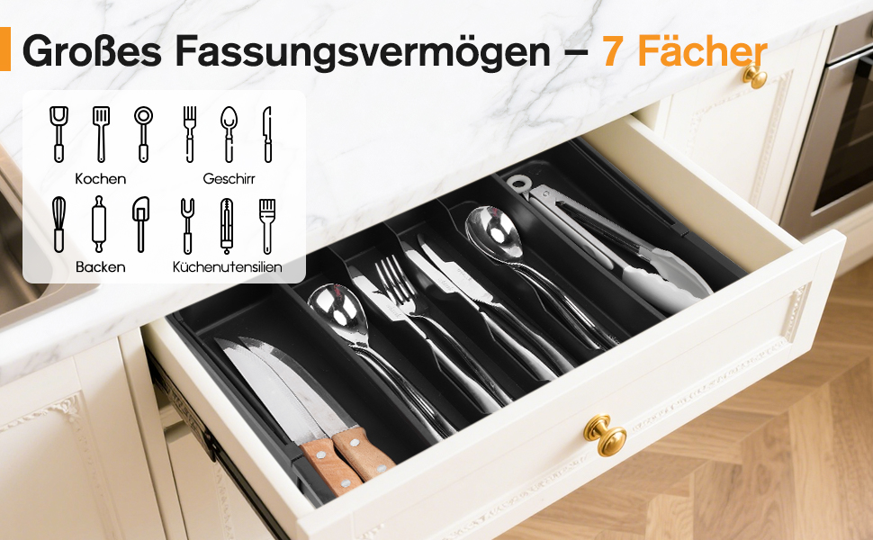 Органайзер для столових приборів розширюваний, для шухляд, 4-7 секцій - ідеальне зберігання в кухні