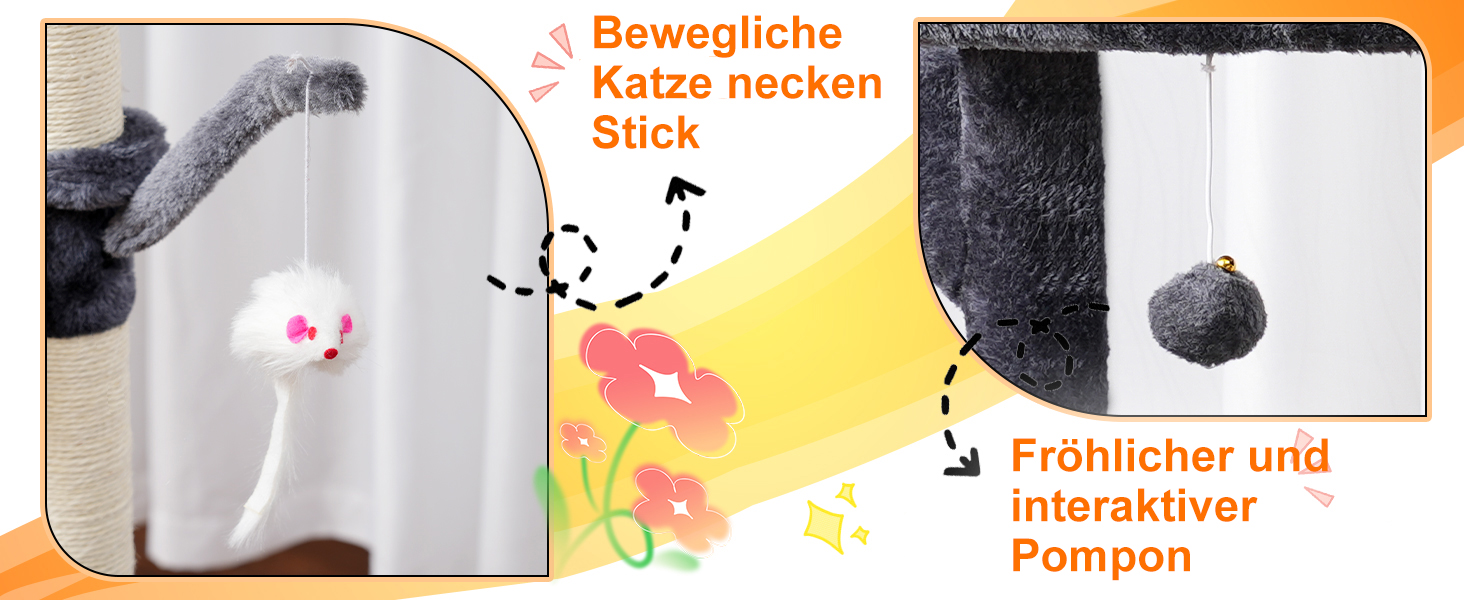 Кігтеточка-кімнатний комплекс Heybly Kratzbaum 100см з платформою, гротою, 2 гамаками та іграшками. Колір: сірий. Модель: HCT006SG