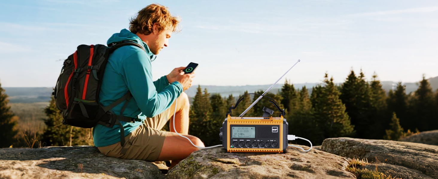Портативне радіо DAB/DAB+/UKW з сонячною батареєю та акумулятором 5000mAh. Радіо для кемпінгу, надзвичайних ситуацій, з LED ліхтариком та функцією зарядки телефону USB.