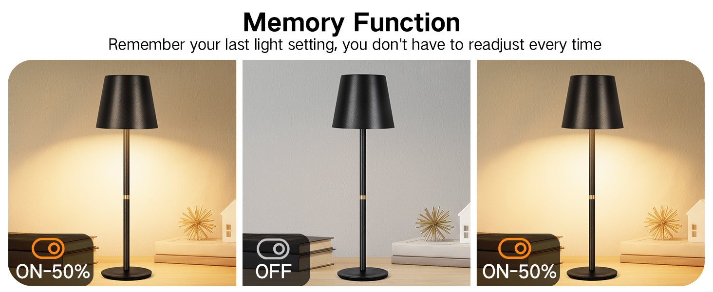 OUTON LED Настільна лампа 2 шт. Бездротова з зарядкою, сенсорне керування, 3 режими, IP54, 30 годин роботи, для дому та відпочинку, чорна