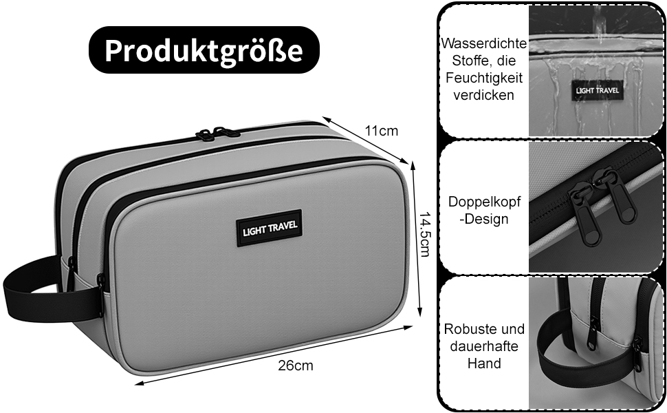 Чоловіча косметичка-органайзер, водонепроникна з PU-шкіри, сіра. Двошарова туалетна сумка для подорожей