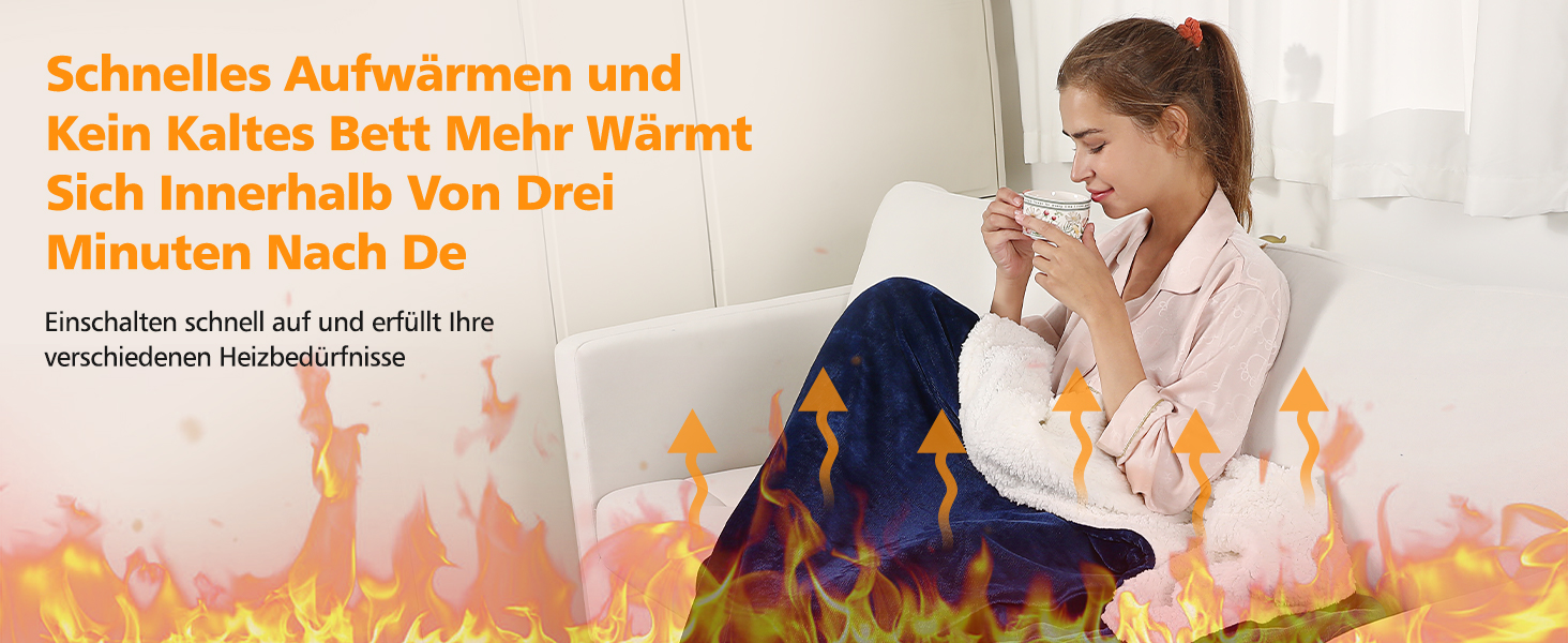 Електрична ковдра OneAmg з таймером та пультом керування, 155x180 см, 6 режимів нагріву, блакитна