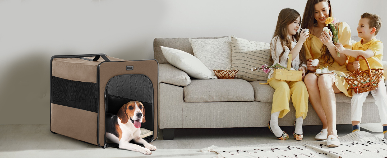 Транспортна переноска для собак Petsfit, розкладний бокс з м'якою підстилкою, M, 61x46x53.5 см, Khaki