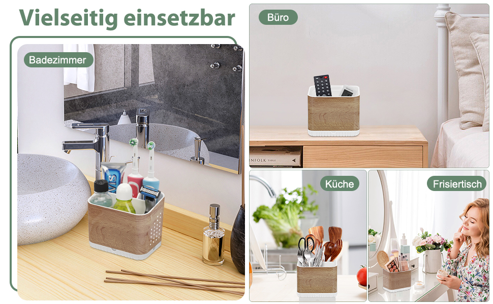 Тримач для зубних щіток електричних з отворами для стоку, дерев'яниста текстура, органайзер для зубних щіток на 4 слоти, легкий у чищенні, для ванної кімнати, коричневий малюнок деревини, середній