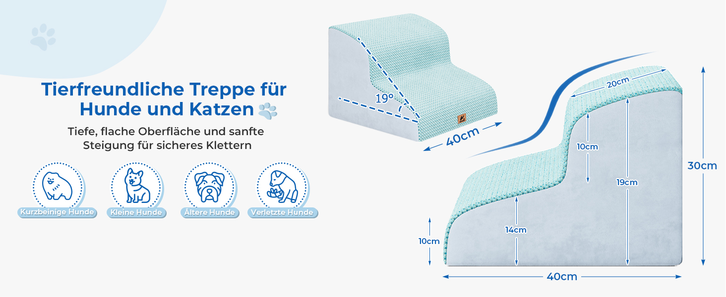 Сходинки для собак маленьких порід, 2 сходинки, 30 см, для дому, антиковзаючі, для котів та літніх тварин, сірі (блакитні)