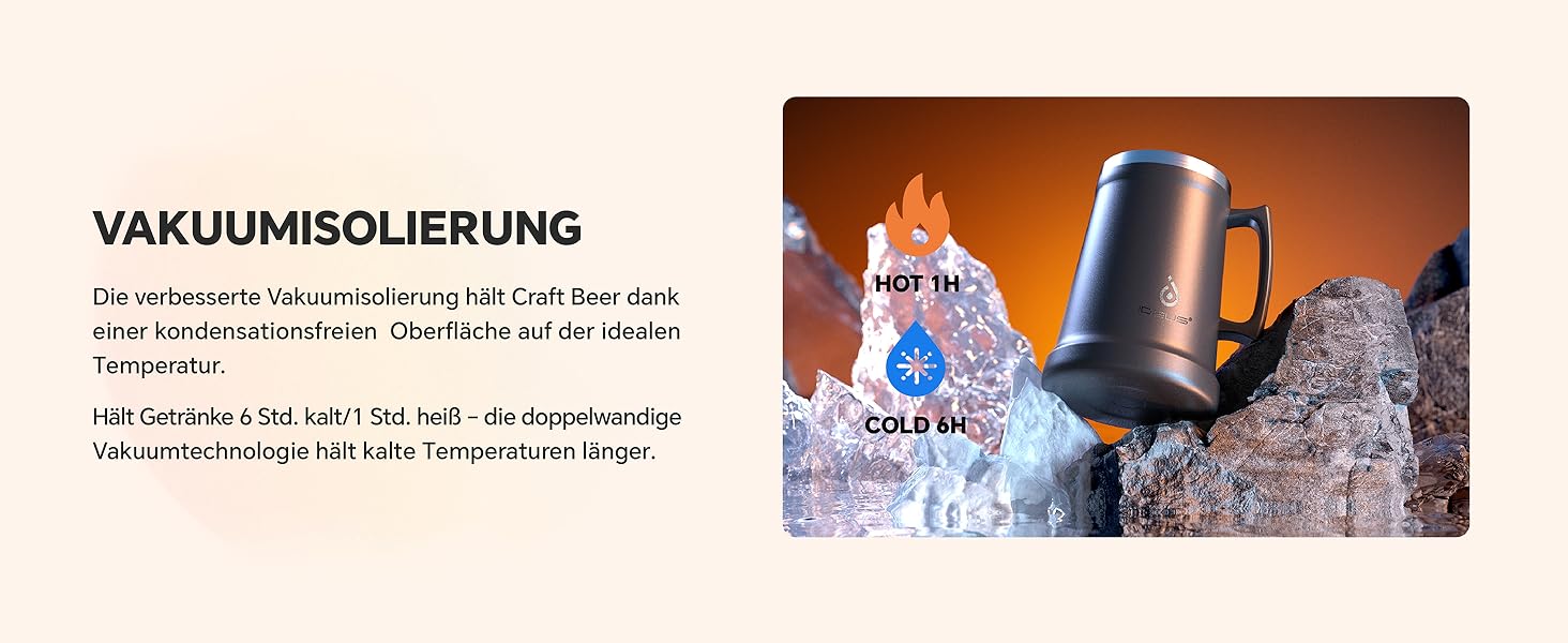 Термокружка для пива Ideus® 710мл з нержавіючої сталі, 24oz, для Октоберфесту (Морська синя)