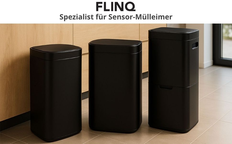 Сміттєвий бак FLINQ 60л з нержавіючої сталі з сенсором - автоматичний кухонний відро для сміття з датчиком руху, великий, з кришкою Soft-Close, антрацит (чорний)