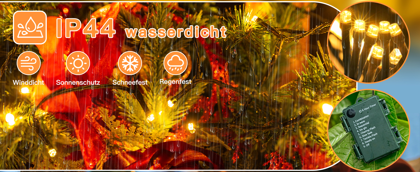 Ланцюжок прикрас Ollny з 150 LED, 15 м, тепле біле світло, IP44, для саду, вечірки, Нового року (зелений кабель)