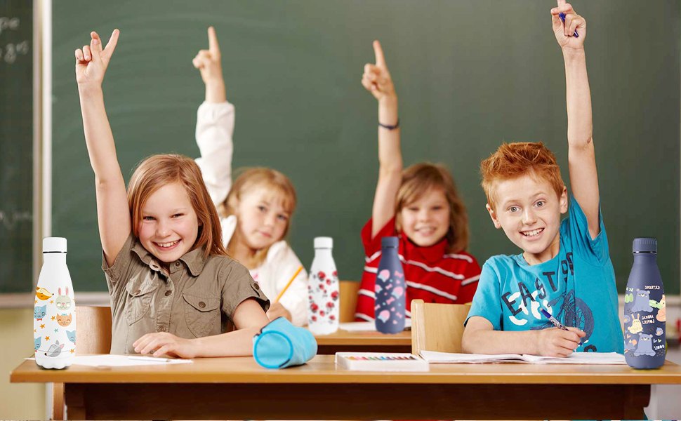 Термос Vikaster 500 мл, термофляга з нержавіючої сталі, без BPA, не протікає, багаторазовий. Ідеально для велосипеда, кемпінгу, йоги, спортзалу, фітнесу, школи, подорожей, активного відпочинку. (350 мл, Темно-синій, Динозавр)