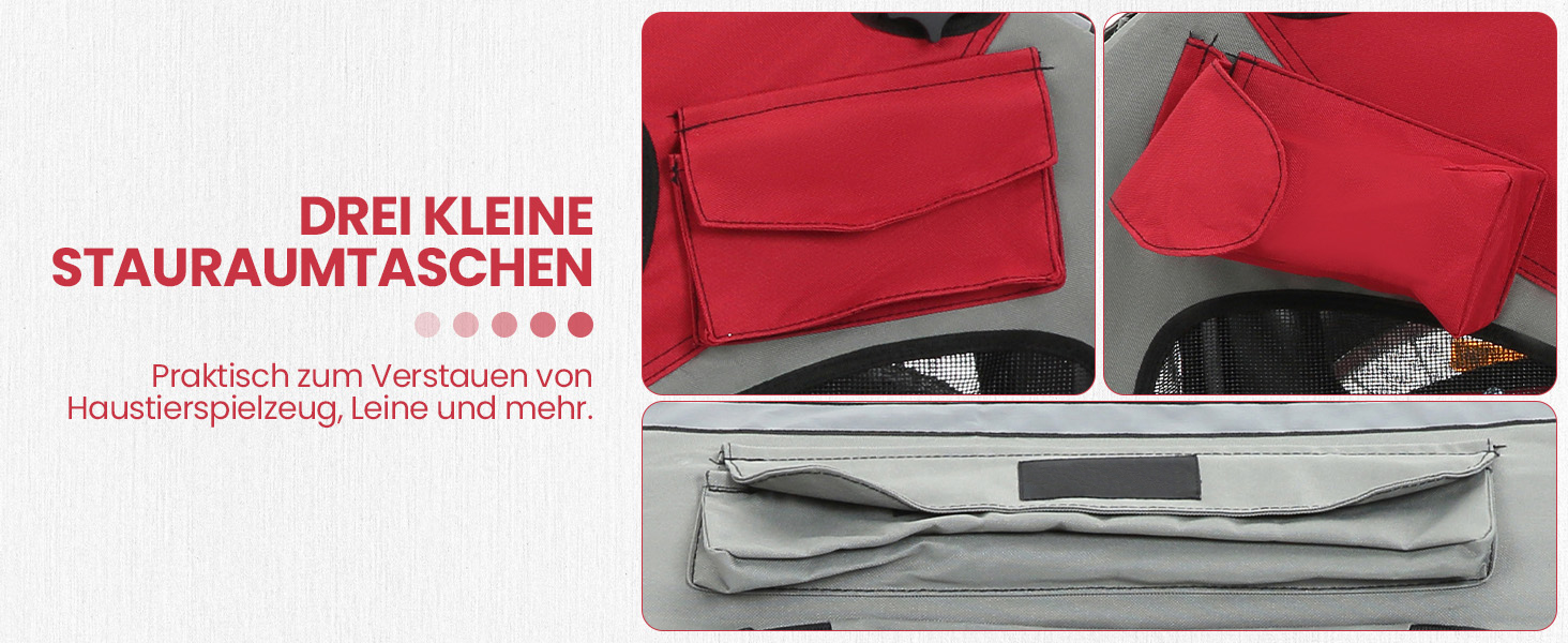 Причіп для велосипеда для собак, складаний, з відбивачами безпеки, сумкою для зберігання, м'яким внутрішнім простором та страхувальними повідками, для собак до 30 кг, червоний