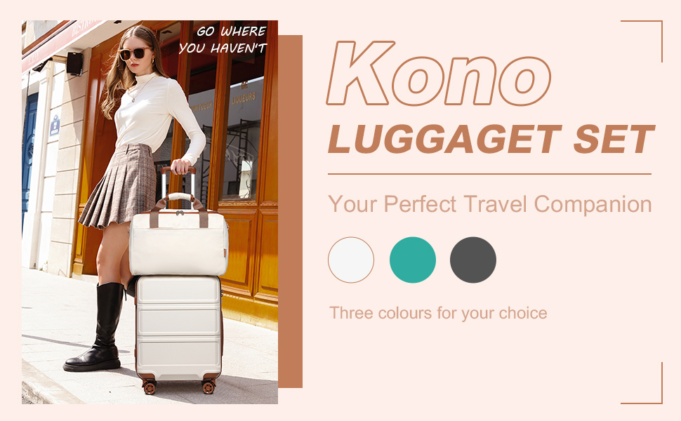 Набір валіз KONO 55 см: 2 валізи, ручна поклажа, 40x20x25 см, кремово-білий