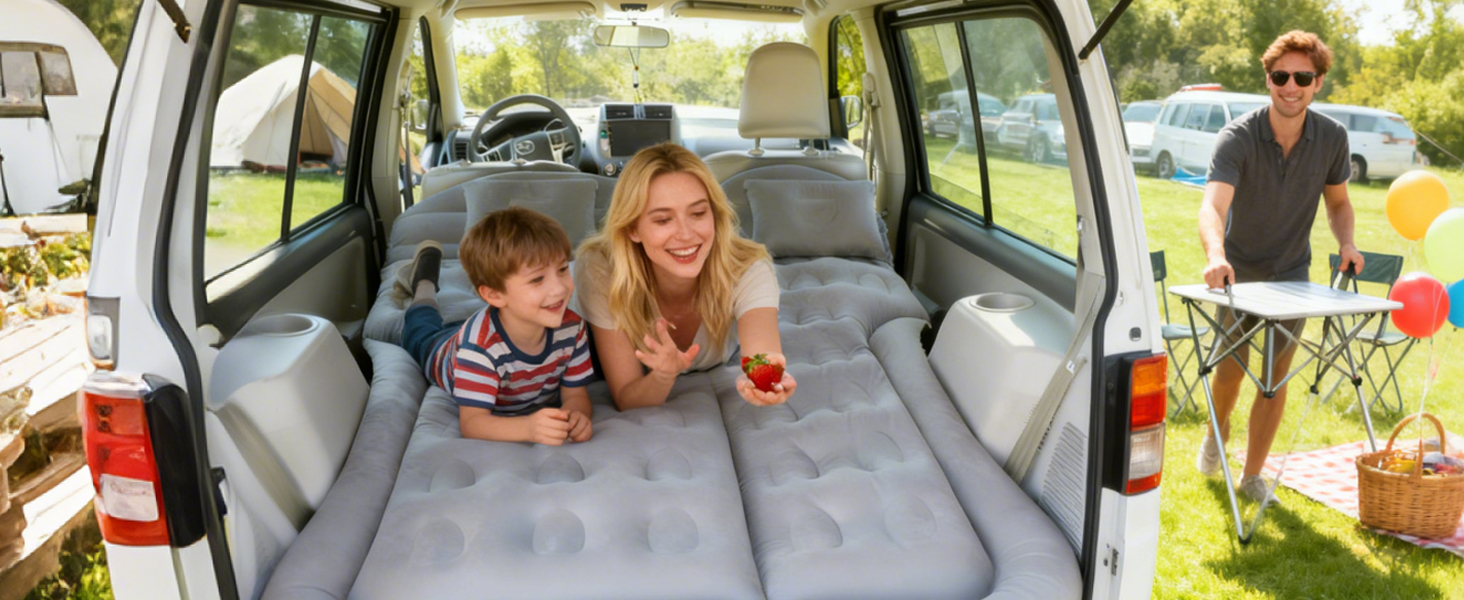 Надувний матрац для авто SUV, вантажівки та кемпінгу - матрац для заднього сидіння з електричною помпою, сірий