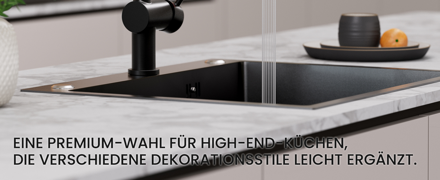 Кран кухонний CECIPA X203B чорний з висувною лійкою, 360° поворот, двома струменями, з нержавіючої сталі