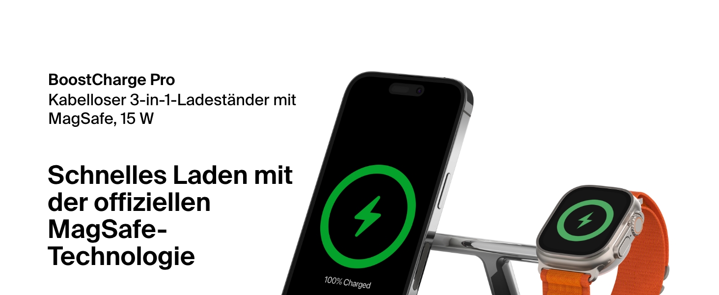 Belkin MagSafe 3-в-1 Бездротова Зарядка: Швидка Зарядка для iPhone, Apple Watch та AirPods (15W) - Чорний