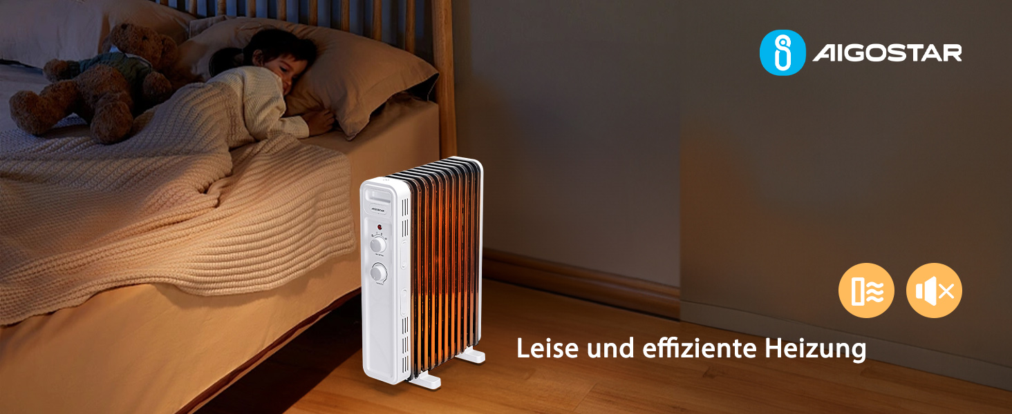 Масляний радіатор Aigostar 2500W з 13 ребрами: електрична портативна теплова батарея з термостатом та захистом від перегріву