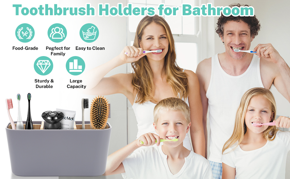 Тримач для зубних щіток з бамбуковими перегородками, сірий. Організатор для зубних щіток та пасти (4 щітки + 1 для пасти)