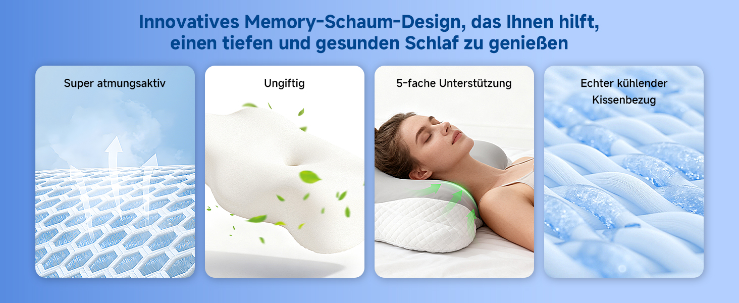 Подушка Ecliptron з піною з пам'яті: ергономічна подушка для шиї, дихаюча, знімний чохол, для тих, хто спить на боці, спині та животі (сіра)