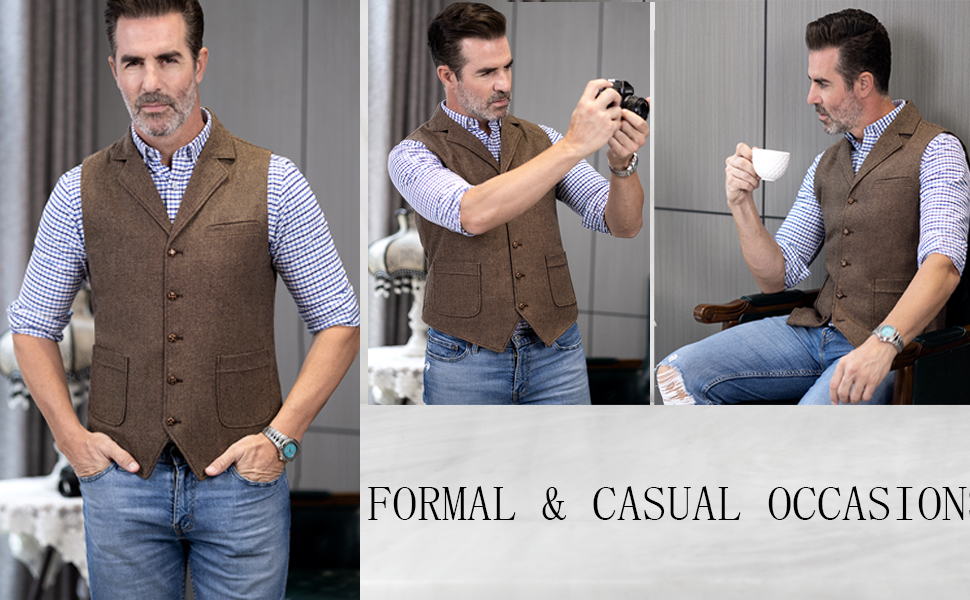 Костюмний жилет чоловічий Tuikayoo Western Herringbone Tweed з вовни Slim Fit сірий 3XL