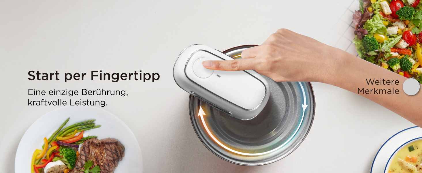 Електричний відкривач для консервів Kitchen Mama Orbit One, USB-C, автоматичний, професійна сталь, гладкий зріз, чорний