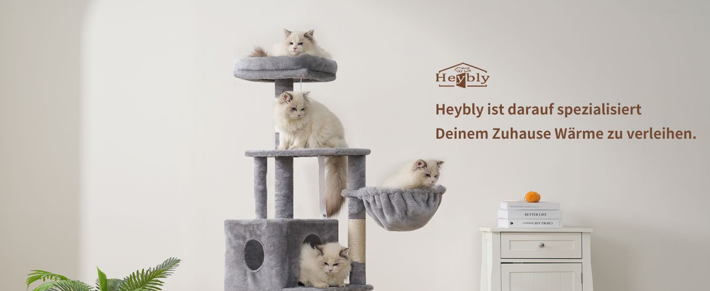 Котячий будиночок Heybly Kratzbaum HCT200SW: кігтеточка, будиночок, лежанка, 125 см, сірий