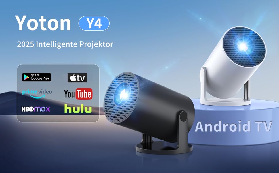 YOTON Y4 Mini Beamer: Smart проєктор з Android TV, 1080P, WiFi, Bluetooth, авто-корекція, для домашнього кінотеатру, сумісний з Phone/PC/Mac/Switch (Білий)