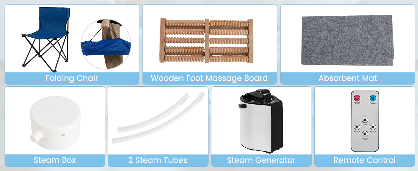Портативна парова сауна HOMASIS для дому з генератором пари 3 літри, з пультом дистанційного керування, 9 температурних режимів та 9 таймерів, мобільний сауна-тент з відкидним стільцем та масажером для ніг (сірий)