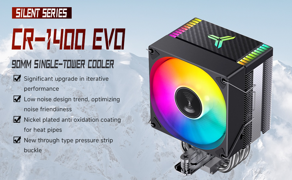 Охолоджувач CPU TZMRIT CR-1400 EVO: 180W TDP, 4 теплові трубки, RGB вентилятор PWM 92mm, для Intel LGA 115X/1200/1700, AM4/AM5