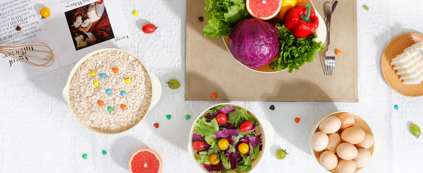 Набір мисок для змішування BoxedHome (4 шт.) з пластику, бежевий. Миски для салатів, ручне миття, неслизькі, стійкі, для сервірування та приготування їжі.