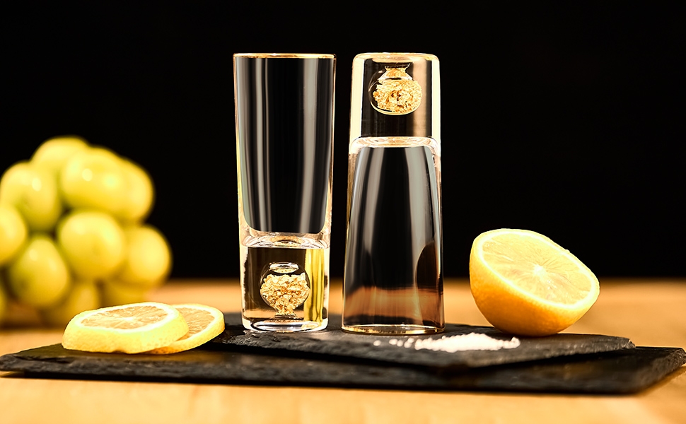 Набір келихів для шнапсу DUJUST 4cl (6 шт), кришталь з 24К позолотою, без свинцю та BPA, декор для дому