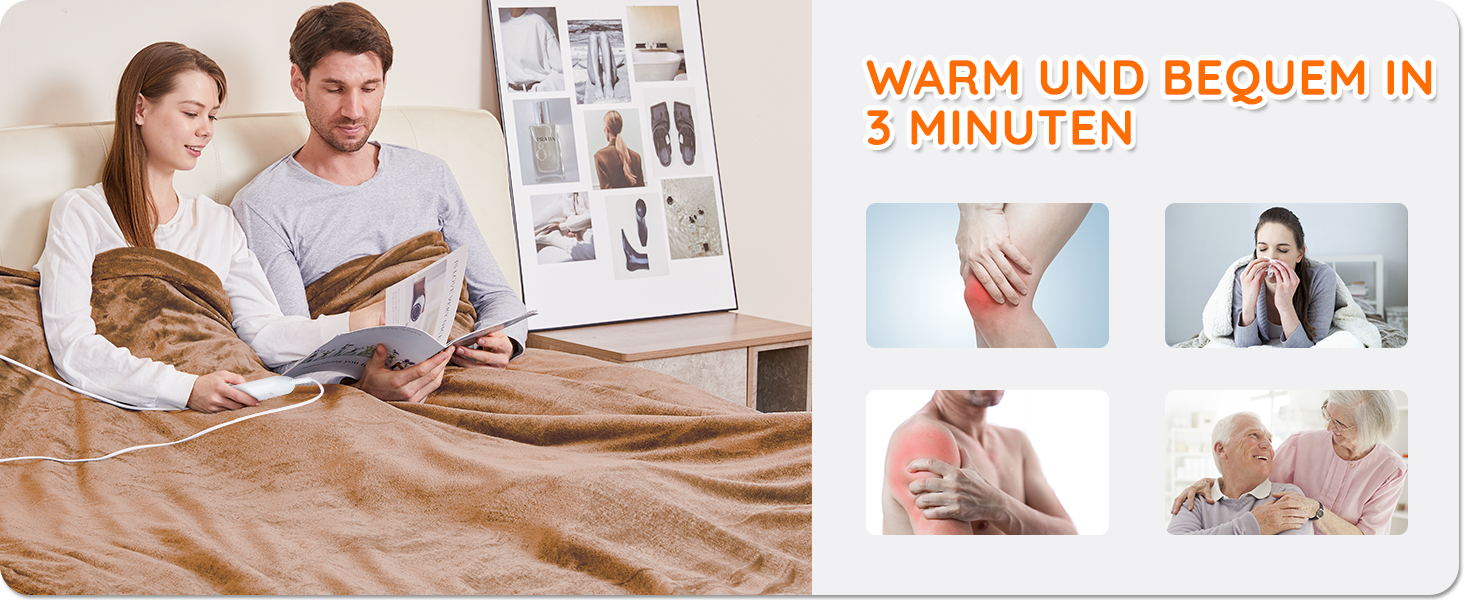 Електрична ковдра Mia&Coco з автовимкненням, 10 режимів нагріву, таймер до 9 годин, захист від перегріву, фланель, 200x180 см, бежева