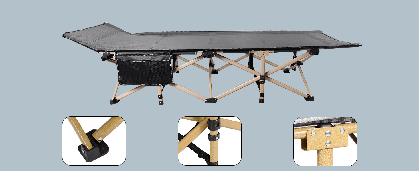 Ліжко похідне REDCAMP складане XXL, 71 см, вантажопідйомність 226 кг, сіре/зелене/чорне - для кемпінгу, туризму, пляжу, саду