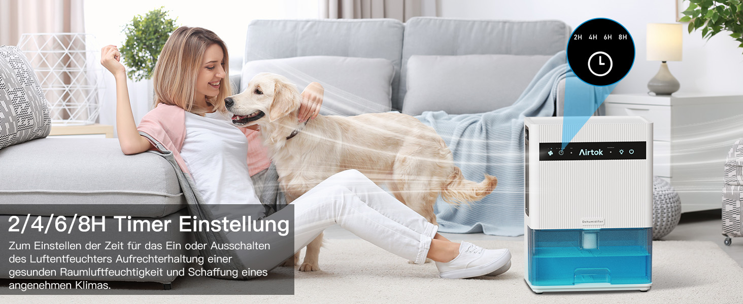 Електричний осушувач повітря Airtok 3000 мл, 35 м² для спальні, підвалу, з таймером, авторозморожуванням, 7 кольорів підсвічування