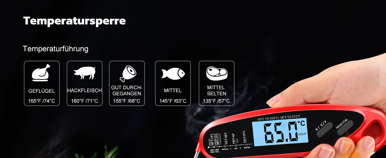 Термометр для м'яса Babacom з миттєвим відображенням та двома зондами, великим екраном, налаштуванням тривоги та калібруванням. Підходить для приготування на грилі, в духовці, для цукру та рідин.