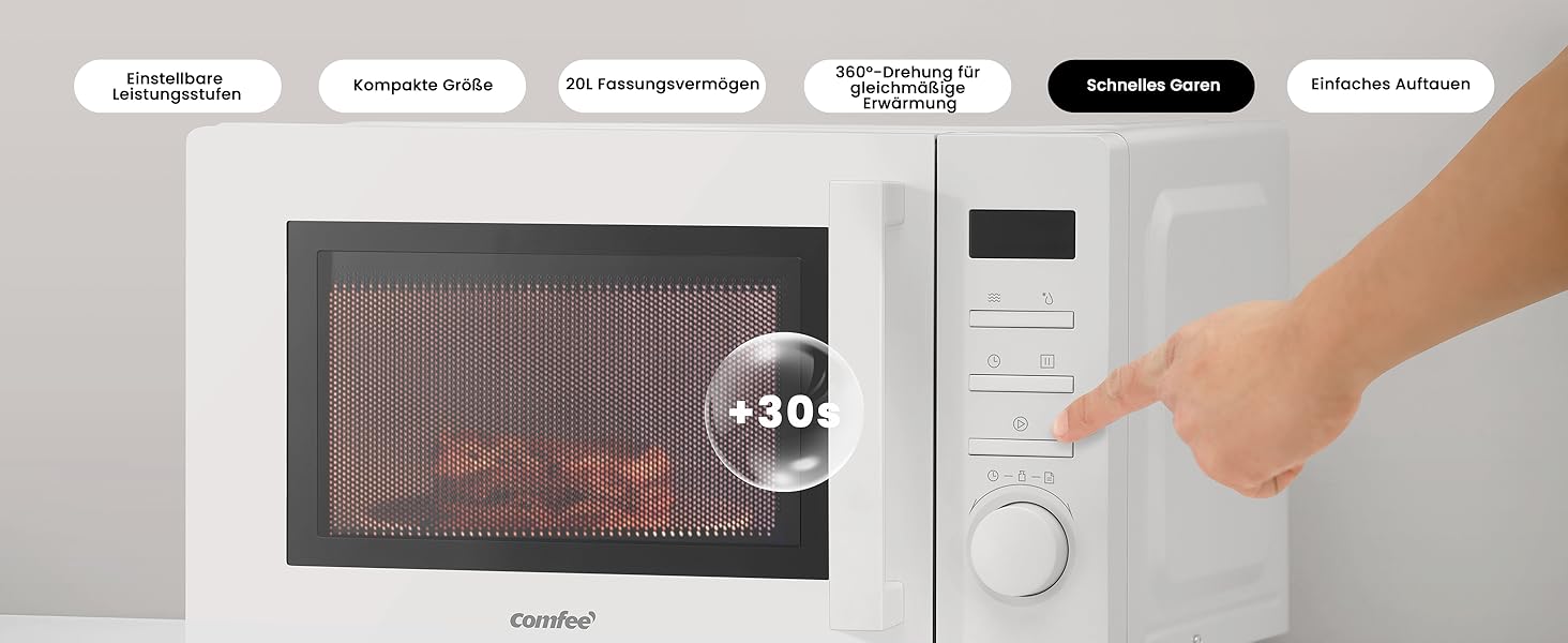 Мікрохвильова піч Comfee CMSN 20di біла: 20л, 700W, LED-дисплей, 8 меню, таймер, внутрішнє освітлення