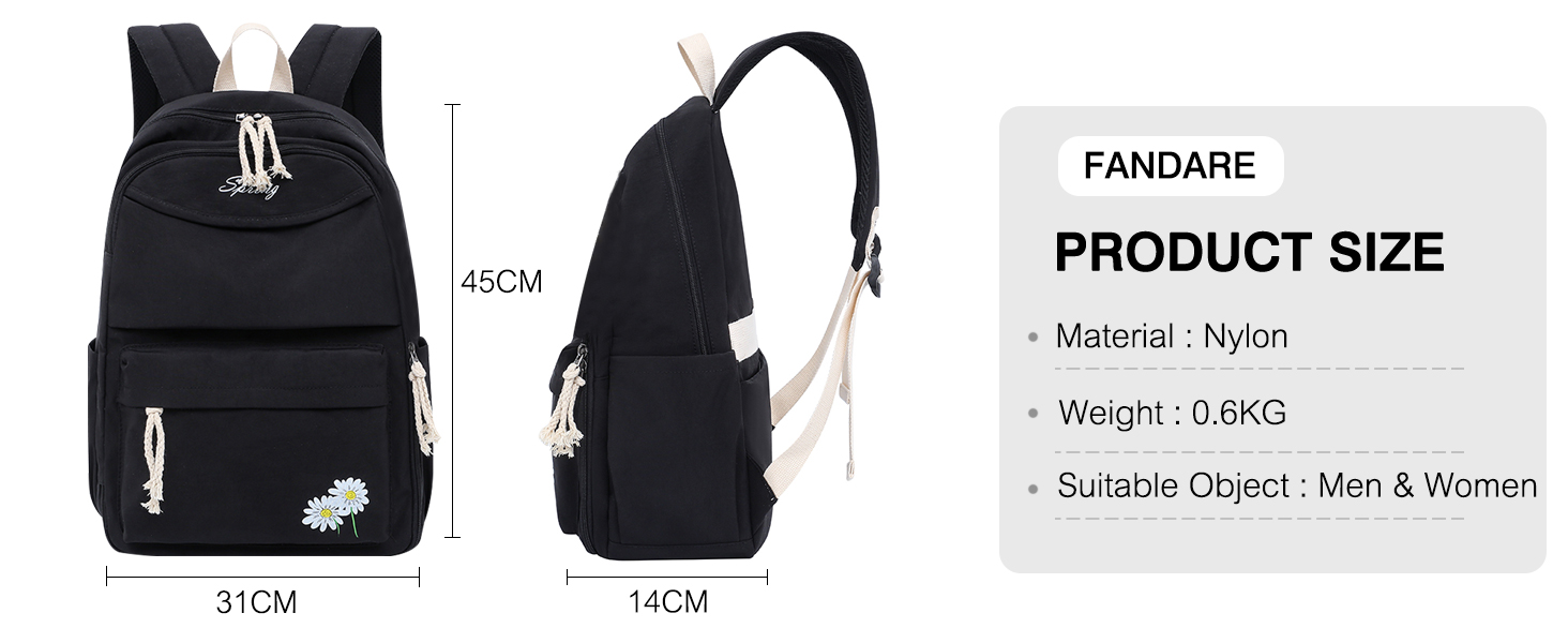 Чорний рюкзак FANDARE для школи, подорожей, універу та повсякденного використання (для хлопців та дівчат, підлітки)