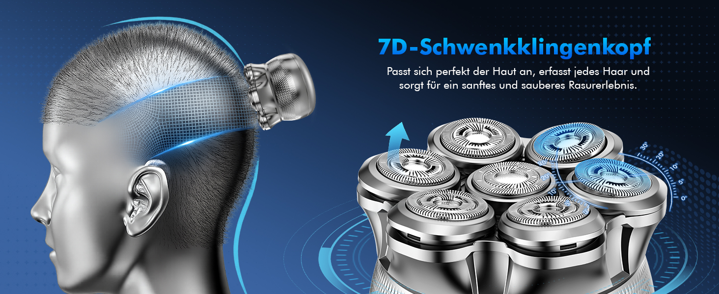 Електрична бритва для гоління голови Glatzen Herren, бездротова, для сухого та вологого гоління, з гнучкою голівкою та магнітною насадкою