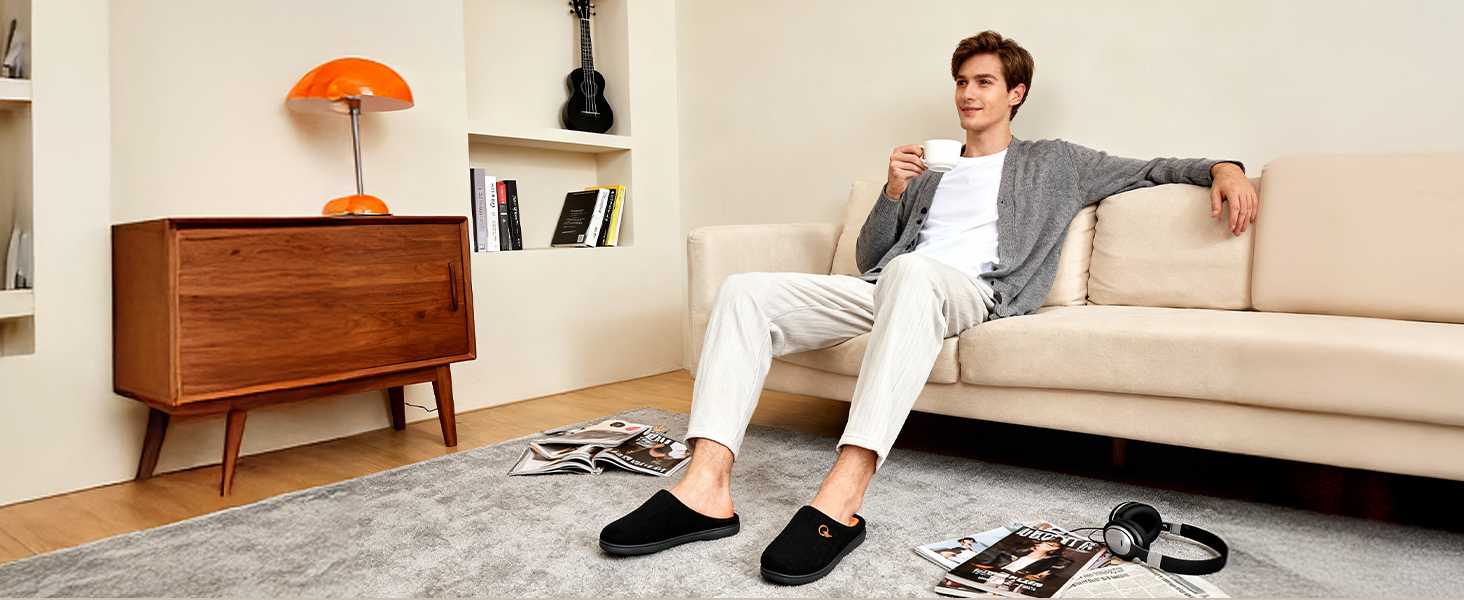 Домашні тапочки Mishansha для чоловіків та жінок, з піною пам'яті, антиковзаюча підошва, синього кольору, розмір 42/43 EU