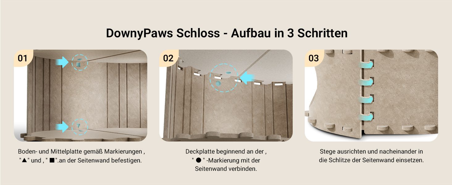 Кігтечка-будиночок для котів DownyPaws з фетру, 2-ярусна, 50 x 33 x 50 см, бежева