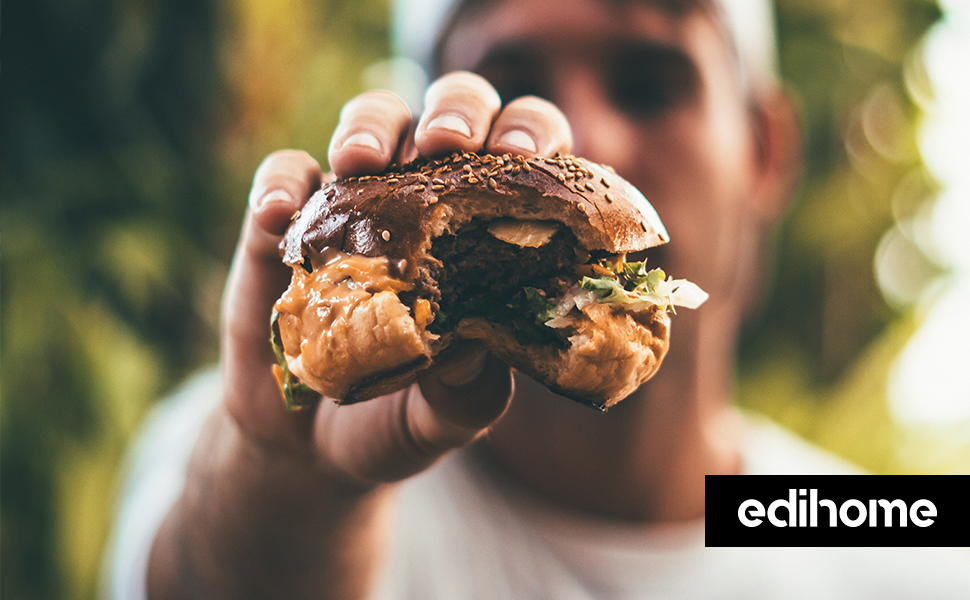 М'ясорубка електрична Edihome з насадкою для ковбас, багатофункціональна, 3 диски для подрібнення (чорно-біла)