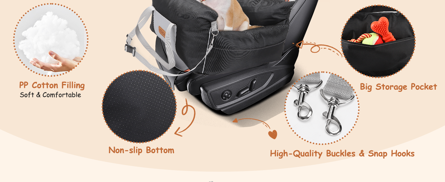 Автокрісло для собак Nobleza - зручне та практичне автоліжко для маленьких собак, 58x56x33 см, Oxford, всі сезони