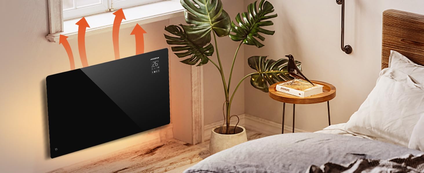 Електричний конвектор Aigostar з термостатом та Wi-Fi, 2000W, для приміщень до 30 м², чорний