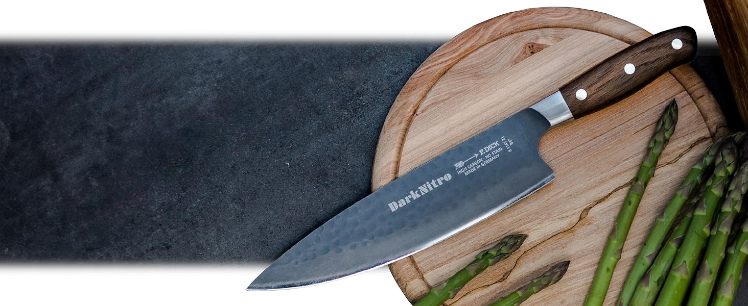 Ніж кухарський F. DICK Kochmesser DarkNitro 21 см, нержавіюча сталь, кування, гостра клинка 61 HRC, ручка з дуба та сталі, професійний ніж Made in Germany, 81147212