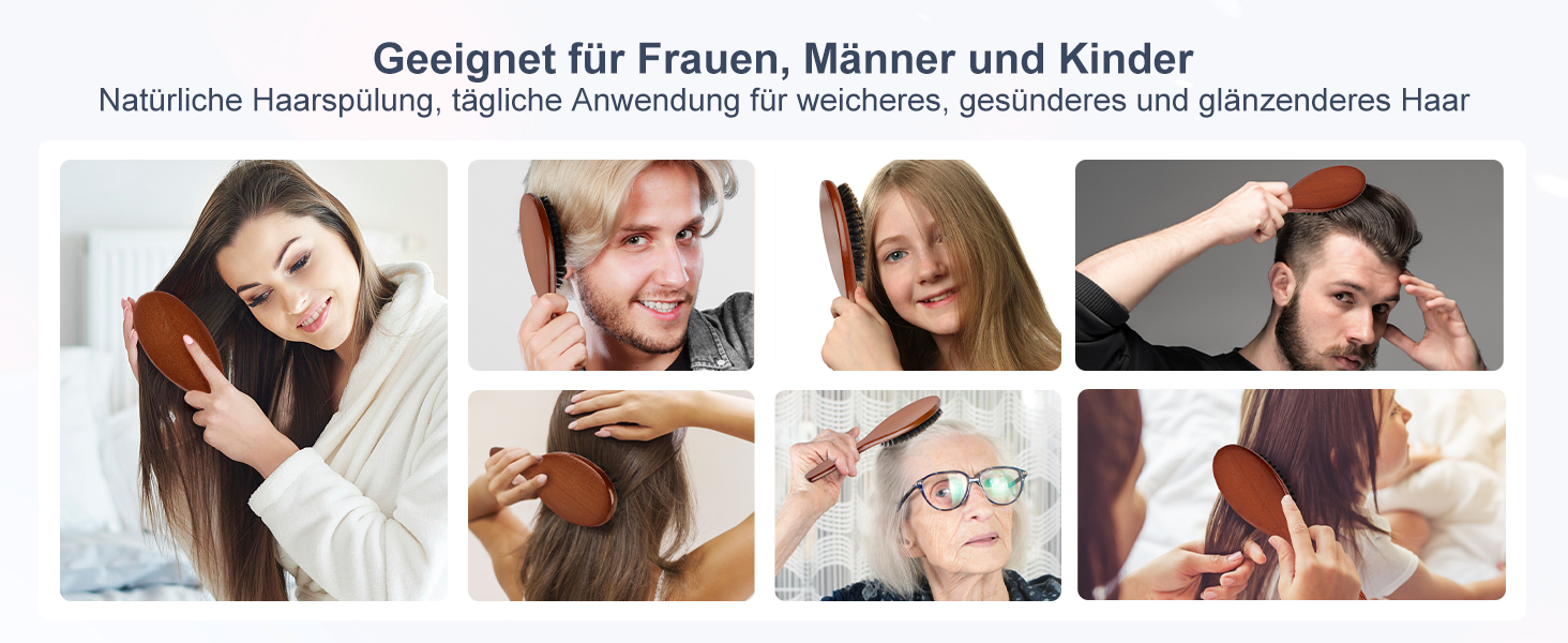 Дерев'яна щітка для волосся AISEELY з щетиною дикого кабана (2 шт.) - для гладкої зачіски, зменшує посічені кінчики та пухнастість