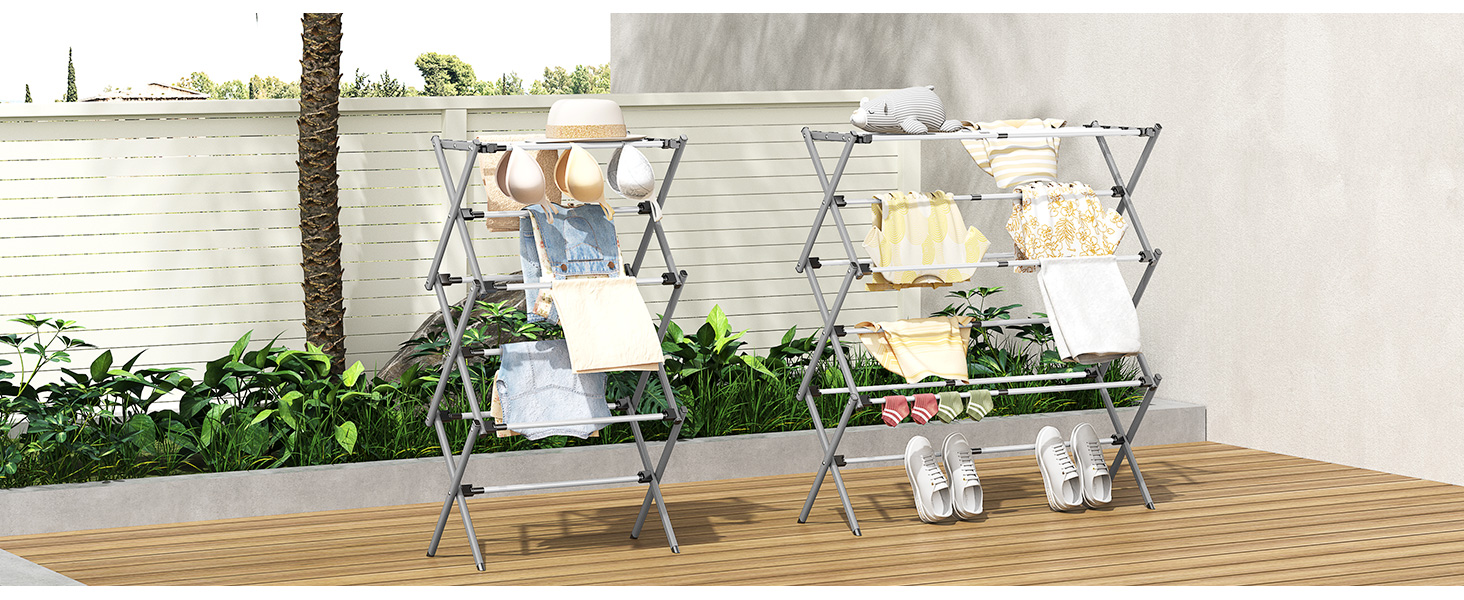 Складаний сушильник для білизни з 11 перекладинами, 3-ярусний, сірий та білий