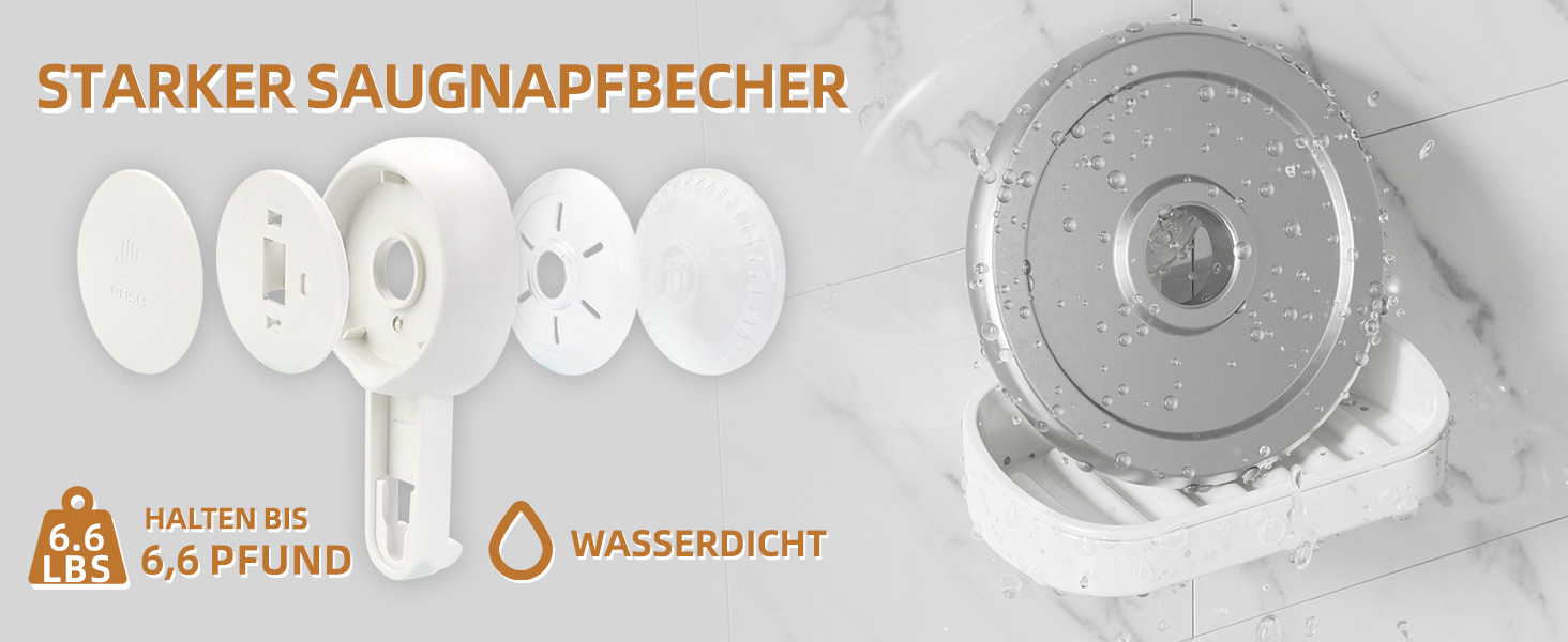 Тримач для мила LEVERLOC з піддоном, MAX 3 кг, настінний, без свердління, з присосками, для ванної кімнати та кухні, білий (2 шт.)