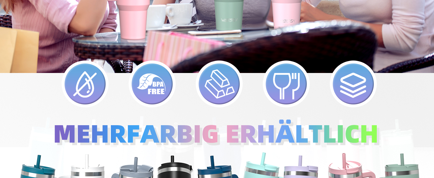 Термокружка WATERSY 1.2L з 2 трубочками, витокозахисний термос для кави To Go, вакуумна ізоляція, без BPA, ретро-зелений