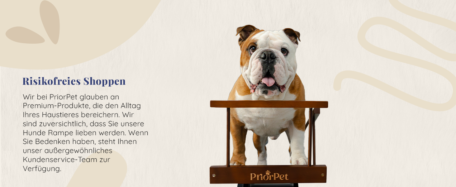 Сходинки для собак PRIORPET з натурального березового дерева з поручнями - регульована висота до 94.5 см - складаються - антиковзні ручки - для собак до 23 кг - колір Walnut