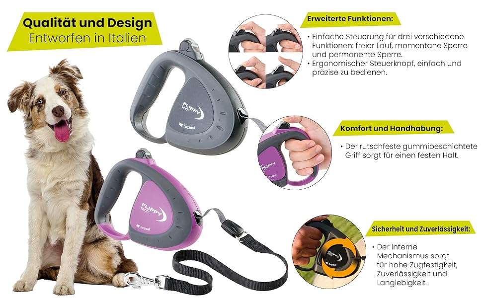 Лійка для собак Ferplast Flippy TECH, чорна, для собак середніх порід до 25 кг, витягувана стрічка 3 м