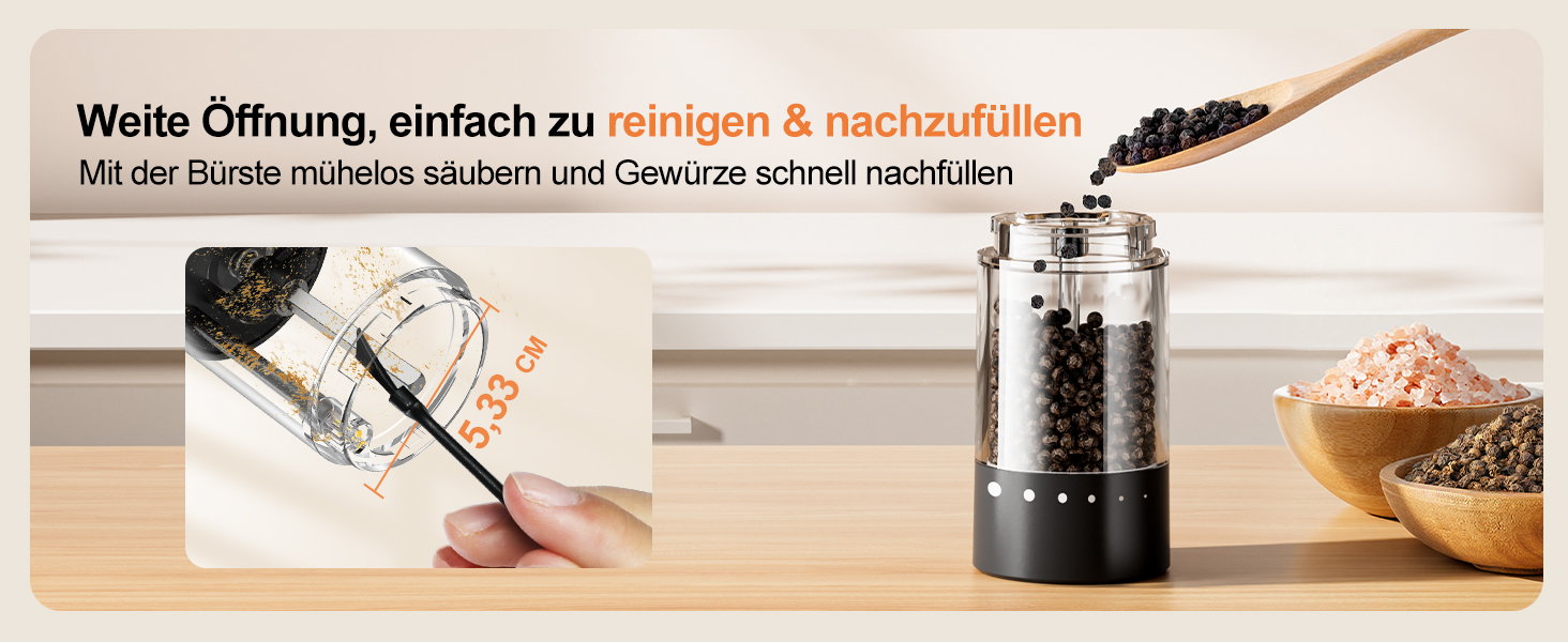 Електричні мельниці для солі та перцю 2 шт. з USB-C зарядкою, регулюванням помелу, LED-підсвічуванням, керамічним жорном та стійкою підставкою – чорний та білий